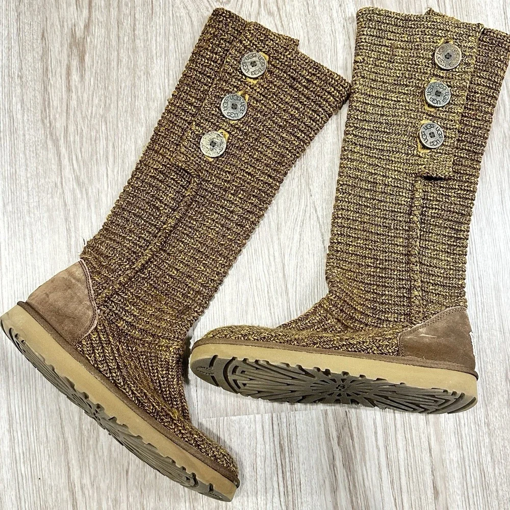 UGG Australia Classic Cardy Knit Tall Boots Women 11 Button Slouchy Winter Cozy